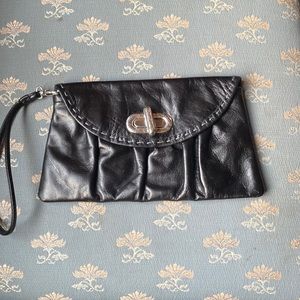 Brighton Black Leather Clutch